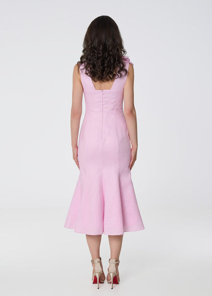 Rosette Elegance Linen Dress - Pink - GIORGIA LUCASI