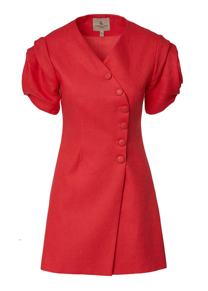 Rosette Linen Mini Dress - Coral - GIORGIA LUCASI