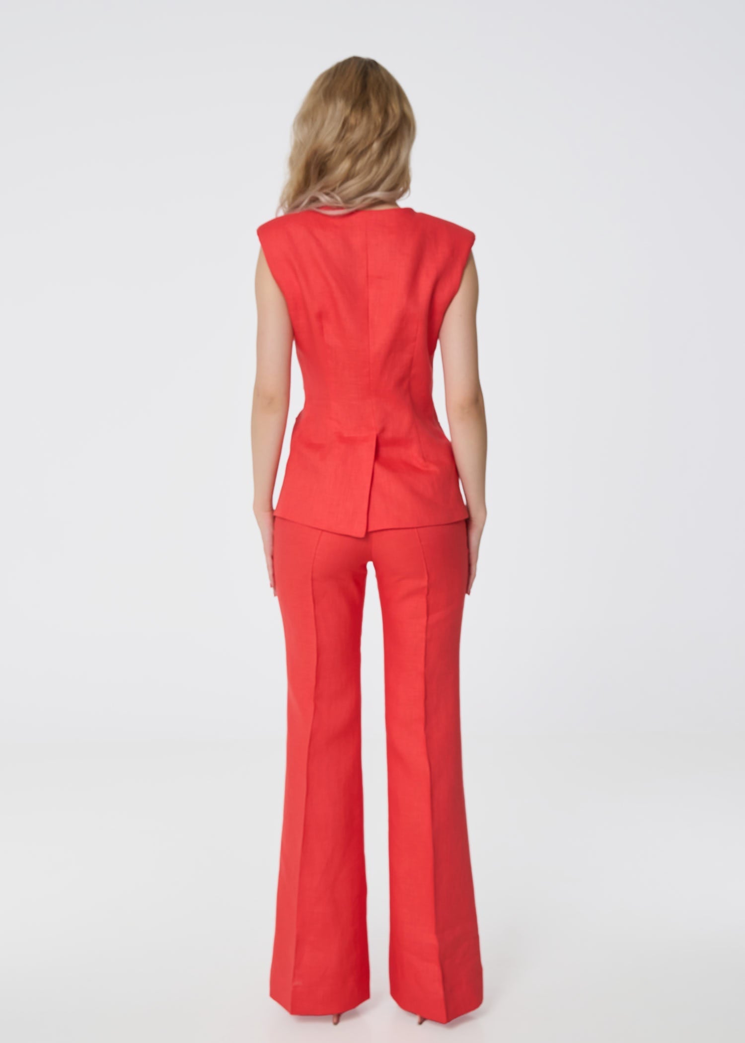 Siena Sleeveless Linen Vest - Coral - GIORGIA LUCASI