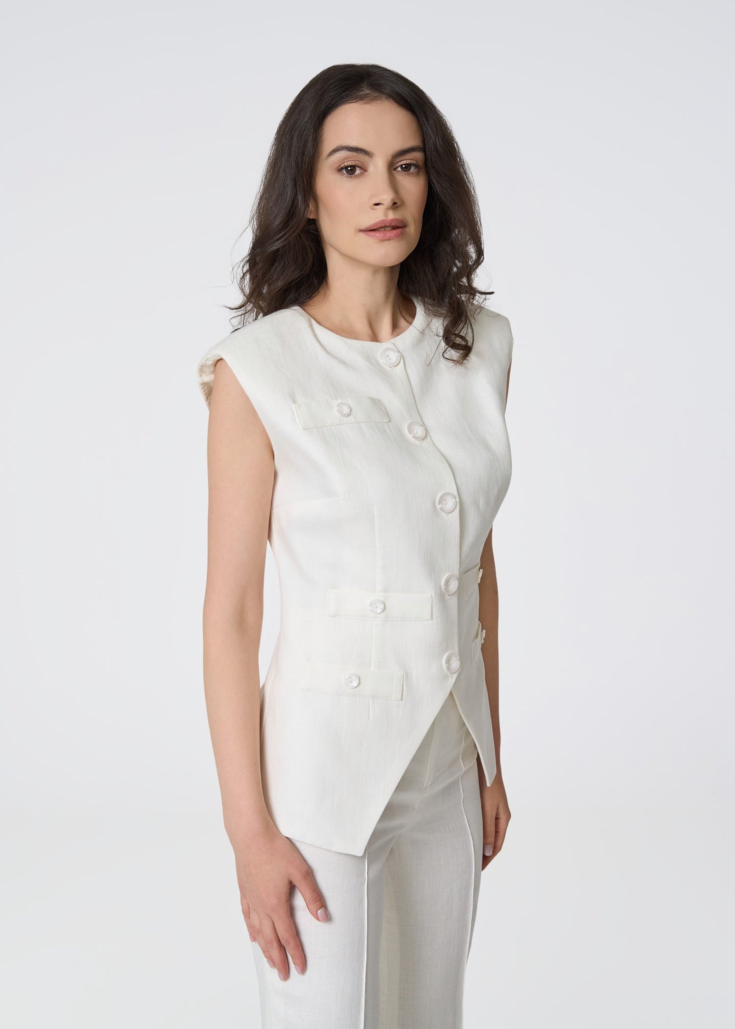 Siena Sleeveless Linen Vest - Ivory - GIORGIA LUCASI