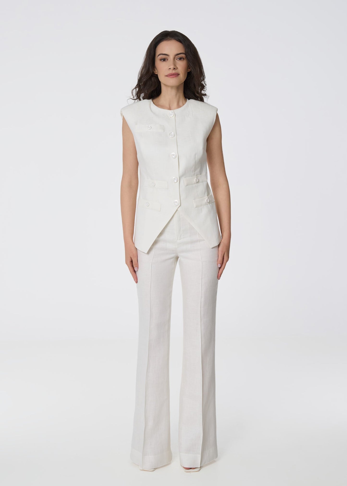 Siena Sleeveless Linen Vest - Ivory - GIORGIA LUCASI