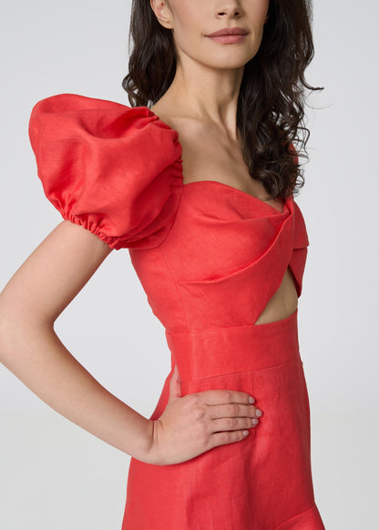 Sunlit Blossom Linen Mini Dress - Coral - GIORGIA LUCASI