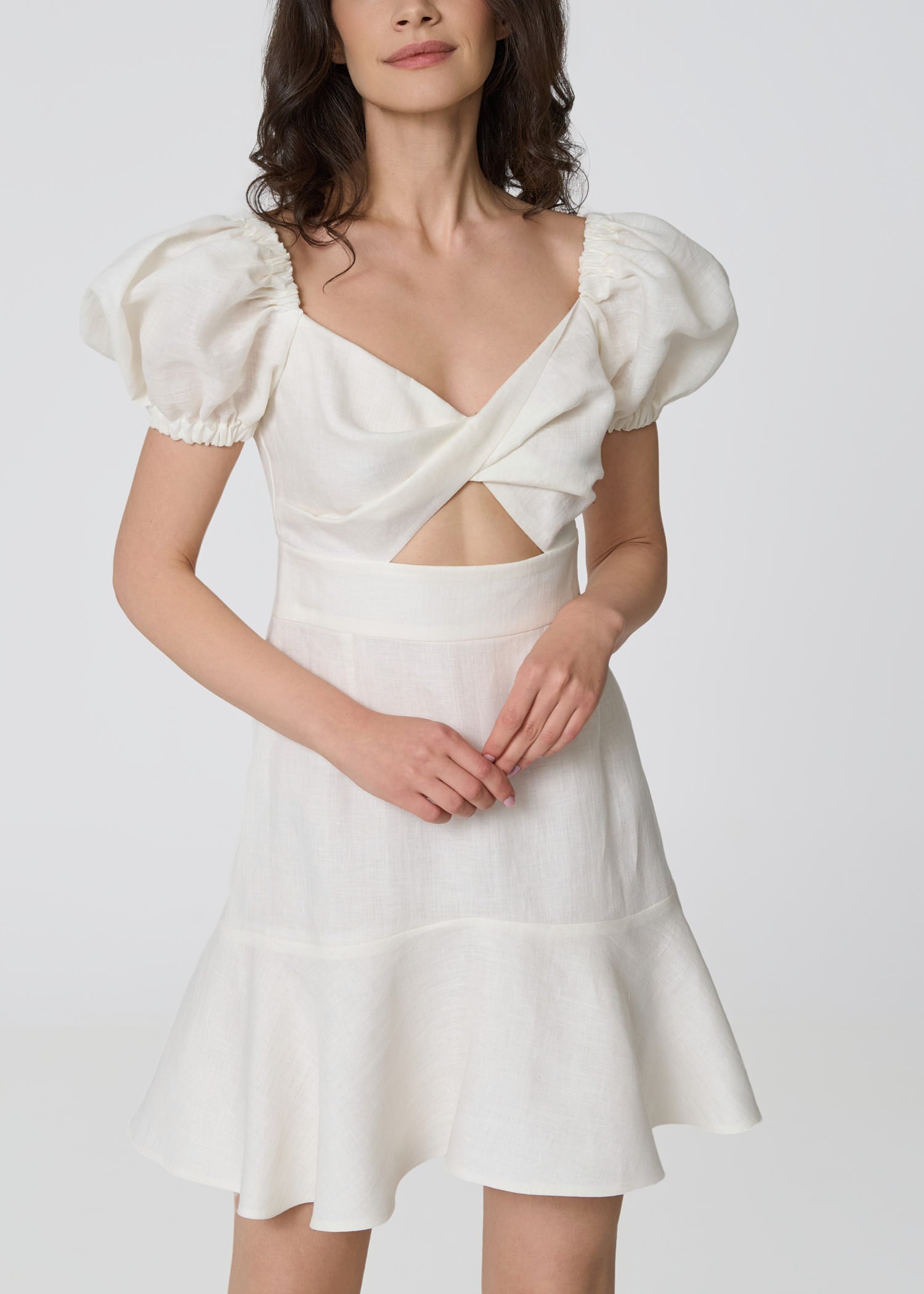 Sunlit Blossom Linen Mini Dress - Ivory - GIORGIA LUCASI