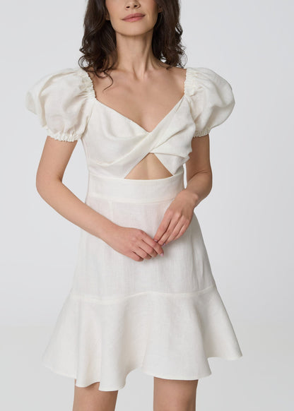 Sunlit Blossom Linen Mini Dress - Ivory - GIORGIA LUCASI