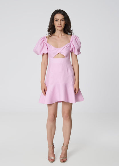 Sunlit Blossom Linen Mini Dress - Pink - GIORGIA LUCASI