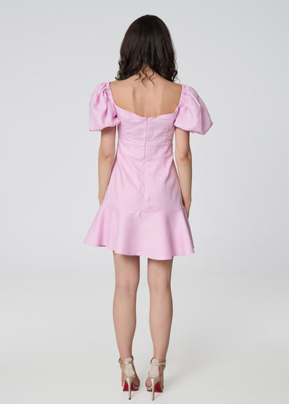 Sunlit Blossom Linen Mini Dress - Pink - GIORGIA LUCASI