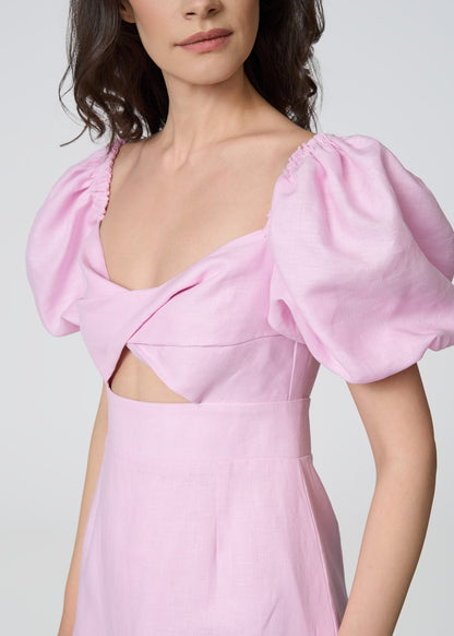 Sunlit Blossom Linen Mini Dress - Pink - GIORGIA LUCASI