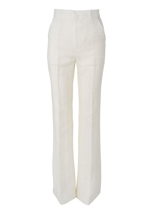 Linen High-Waist Flared Pants- White