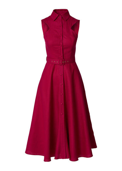 Elysian Grace Linen Midi Dress – Fuchsia