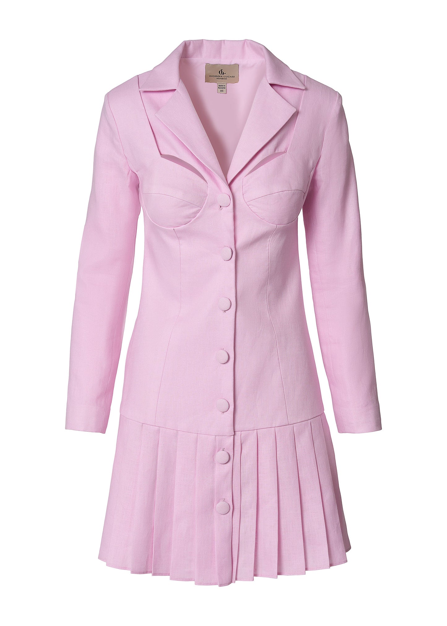 Palm Breeze Linen Blazer Dress- Pink