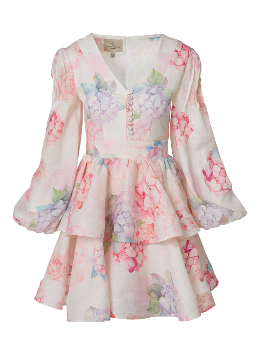 Floral Reverie Linen Dress- Multi color print