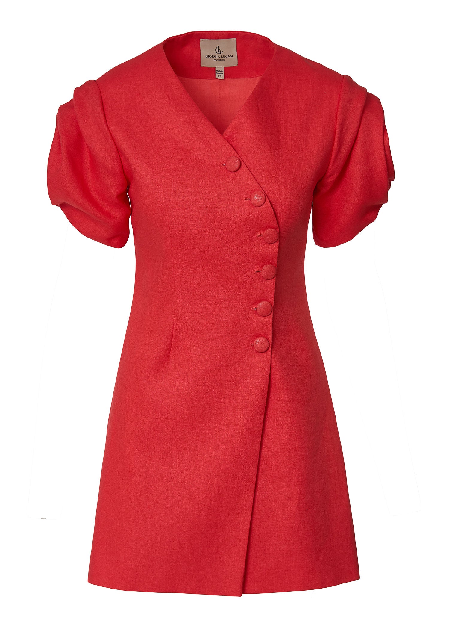 Rosette Linen Mini Dress- Coral