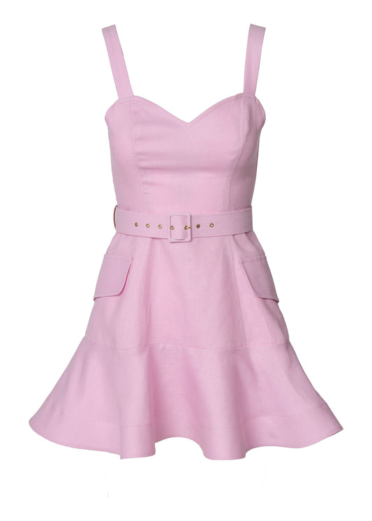 Modern Elegance Mini Linen Dress- Pink