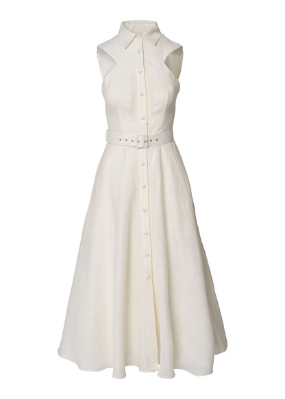 Elysian Grace Linen Dress-Ivory