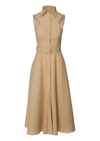 Elysian Grace Linen Dress-Beige