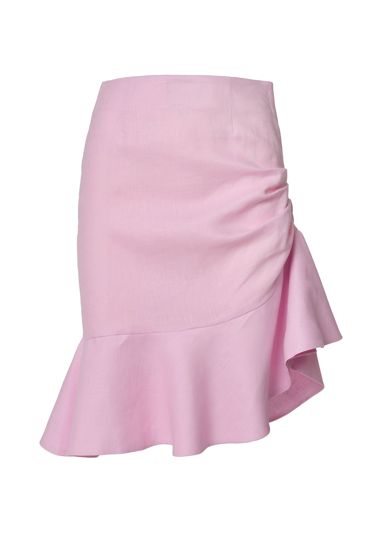 Asymmetrical Ruffled Linen Skirt- Pink