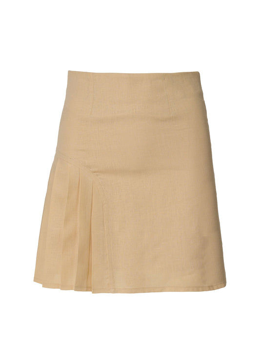 Linen Pleated Mini Skirt- Beige