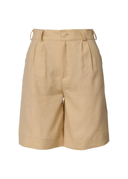 Linen Tailored Bermuda Shorts- Beige