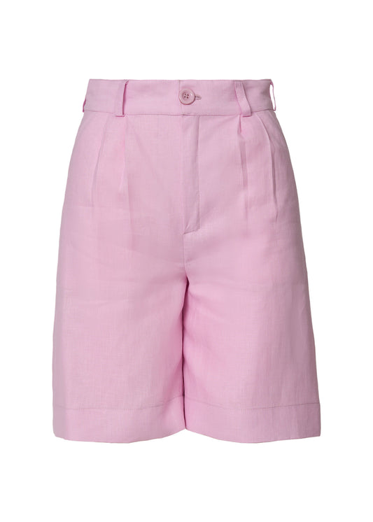 Linen Tailored Bermuda Shorts- Pink