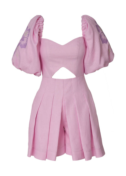 Hibiscus Allure Linen Overall-Pink