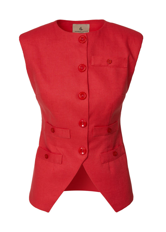 Siena Sleeveless Linen Vest- Coral