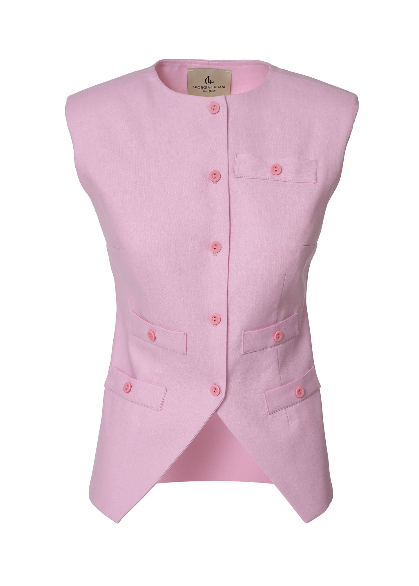 Siena Sleeveless Linen Vest- Pink