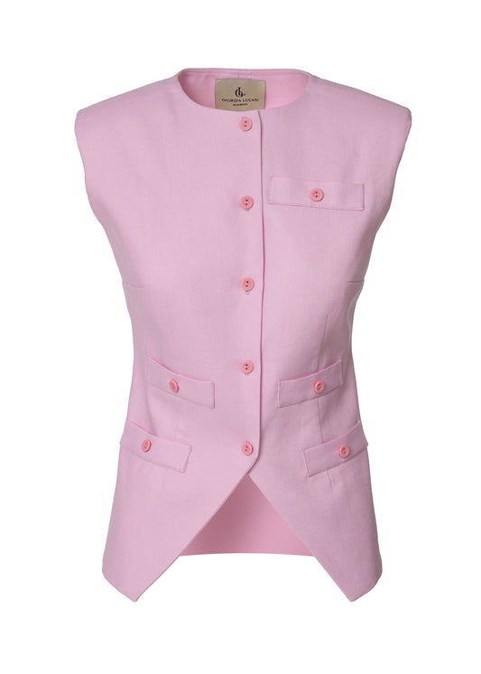 Siena Sleeveless Linen Vest- Pink