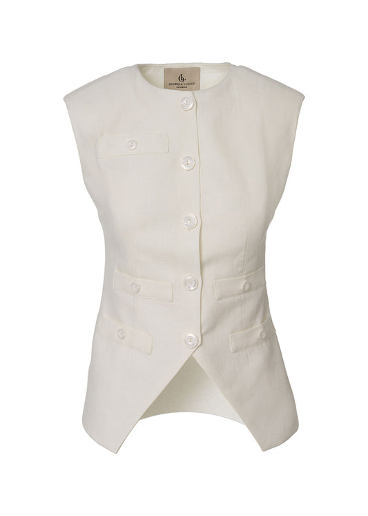 Siena Sleeveless Linen Vest- Ivory