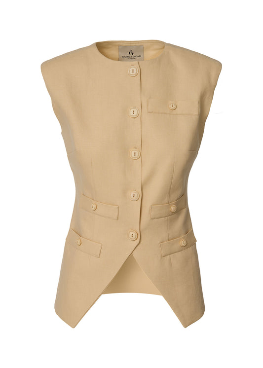Siena Sleeveless Linen Vest- Beige