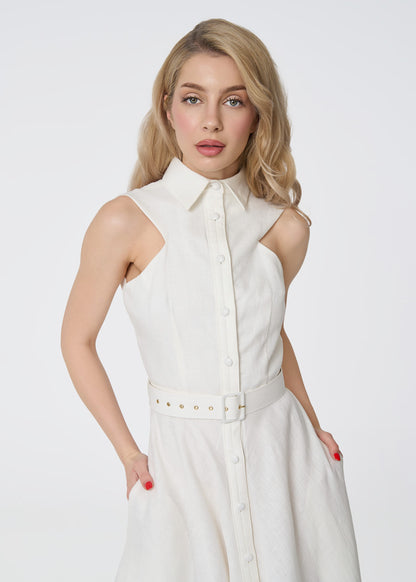 Elysian Grace Linen Dress-Ivory