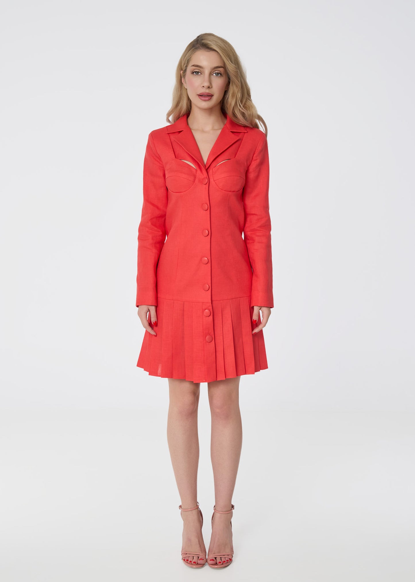 Palm Breeze Linen Blazer Dress- Coral