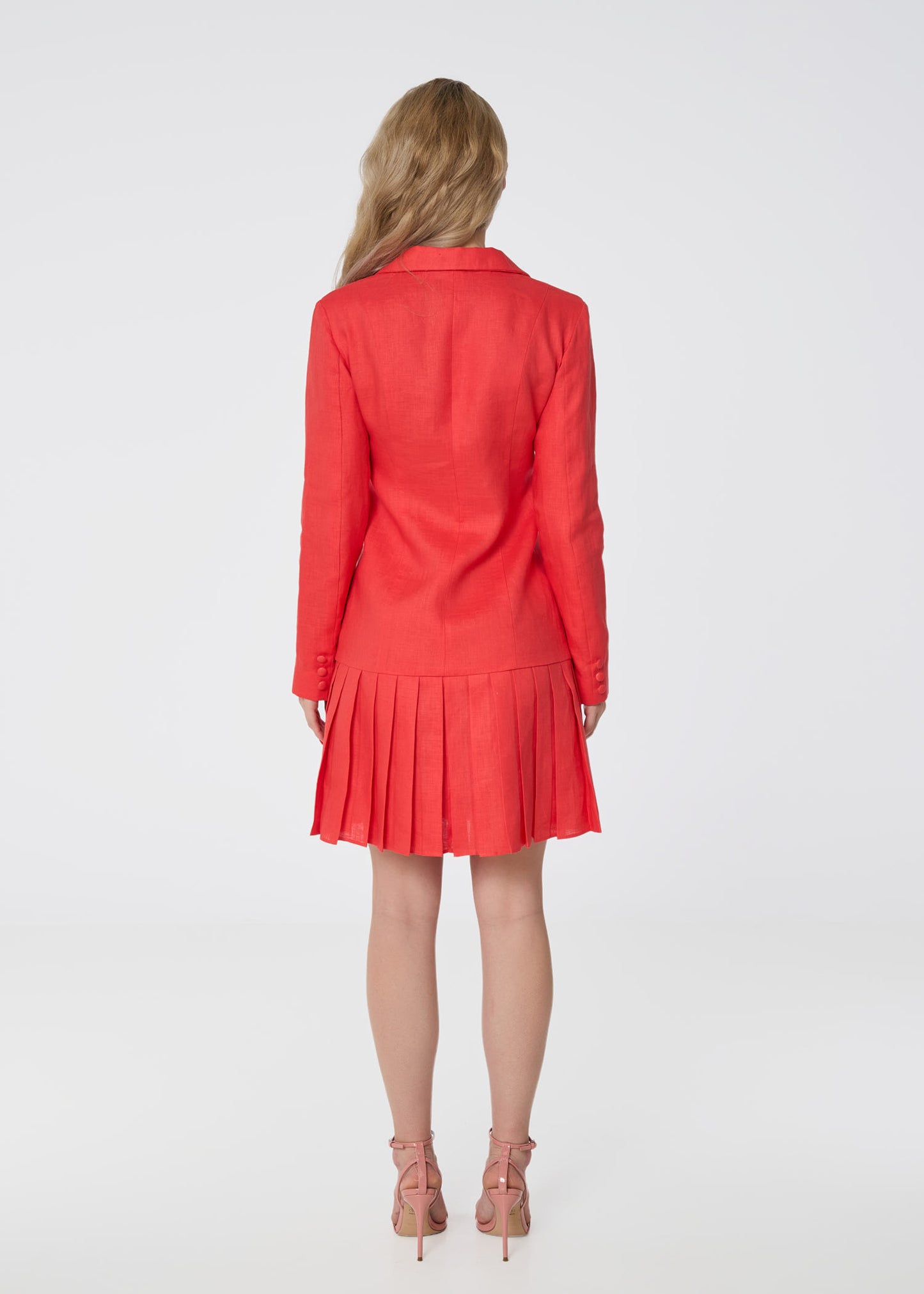 Palm Breeze Linen Blazer Dress- Coral