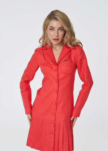 Palm Breeze Linen Blazer Dress- Coral