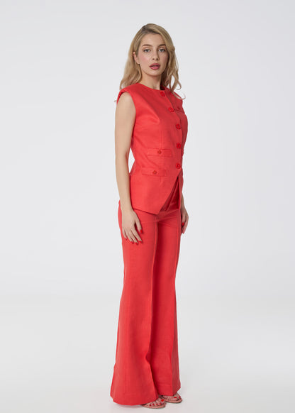 Iconic Grace Linen Suit- Coral