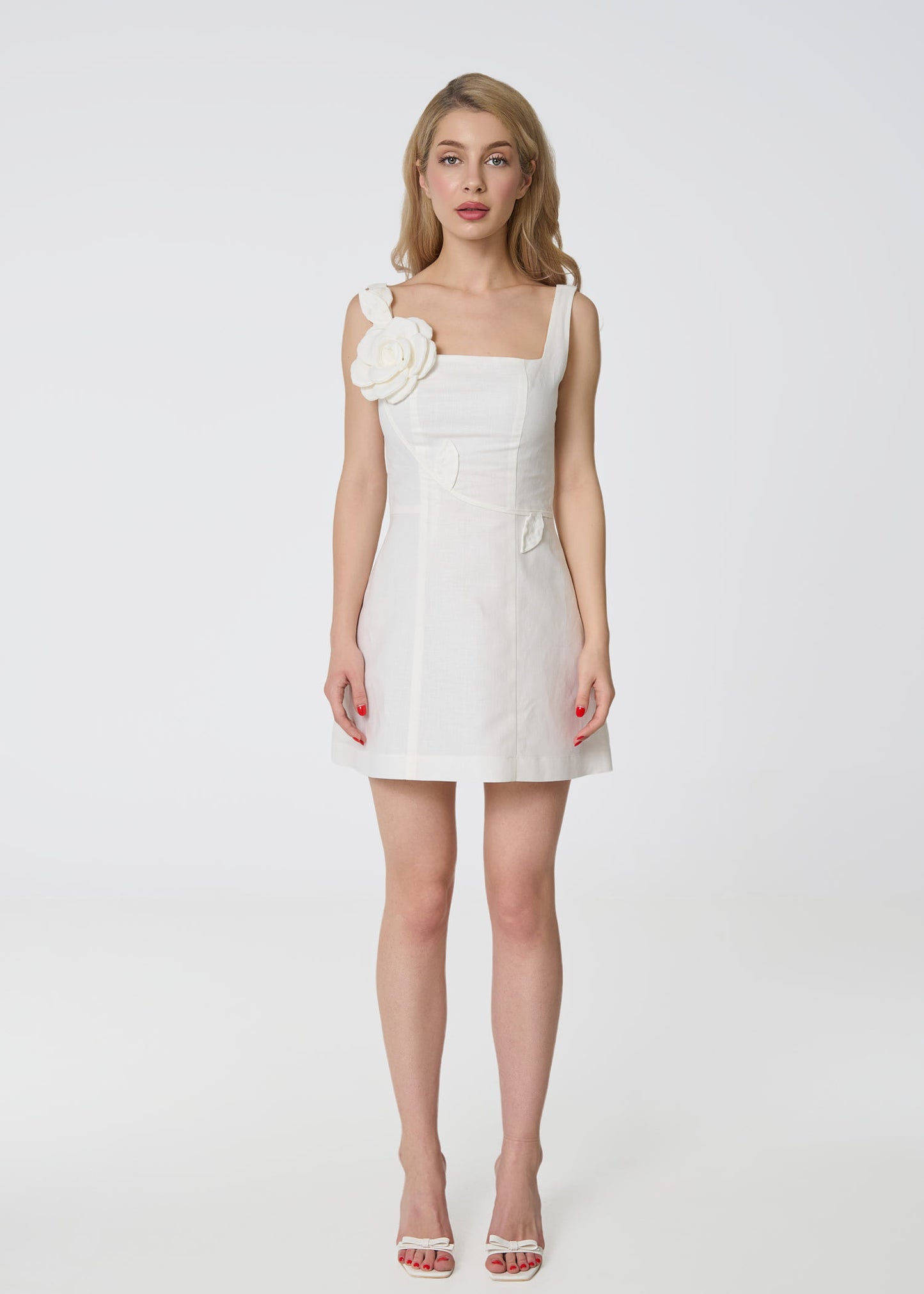 Blooming Grace Linen Mini Dress- Ivory