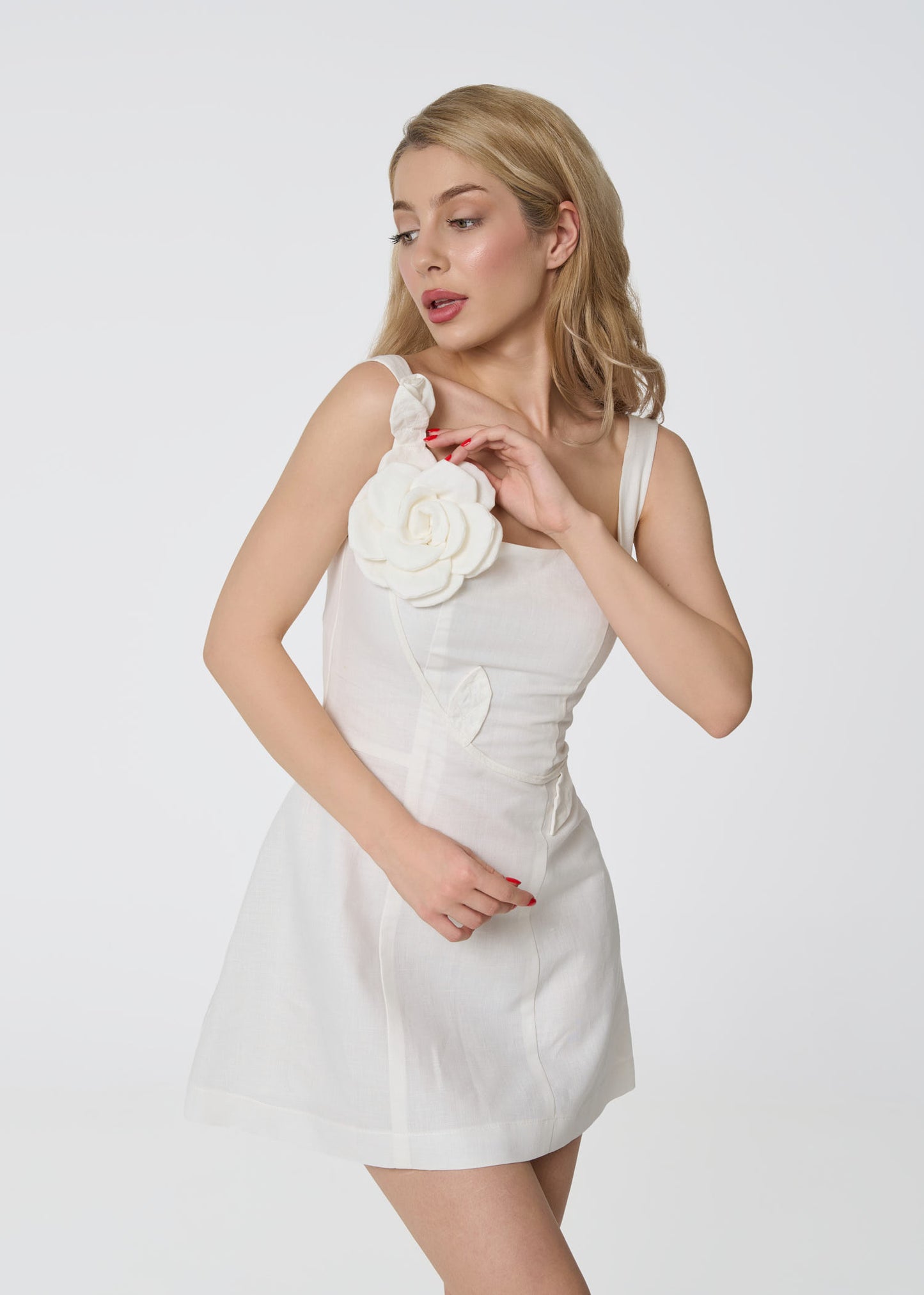Blooming Grace Linen Mini Dress- Ivory
