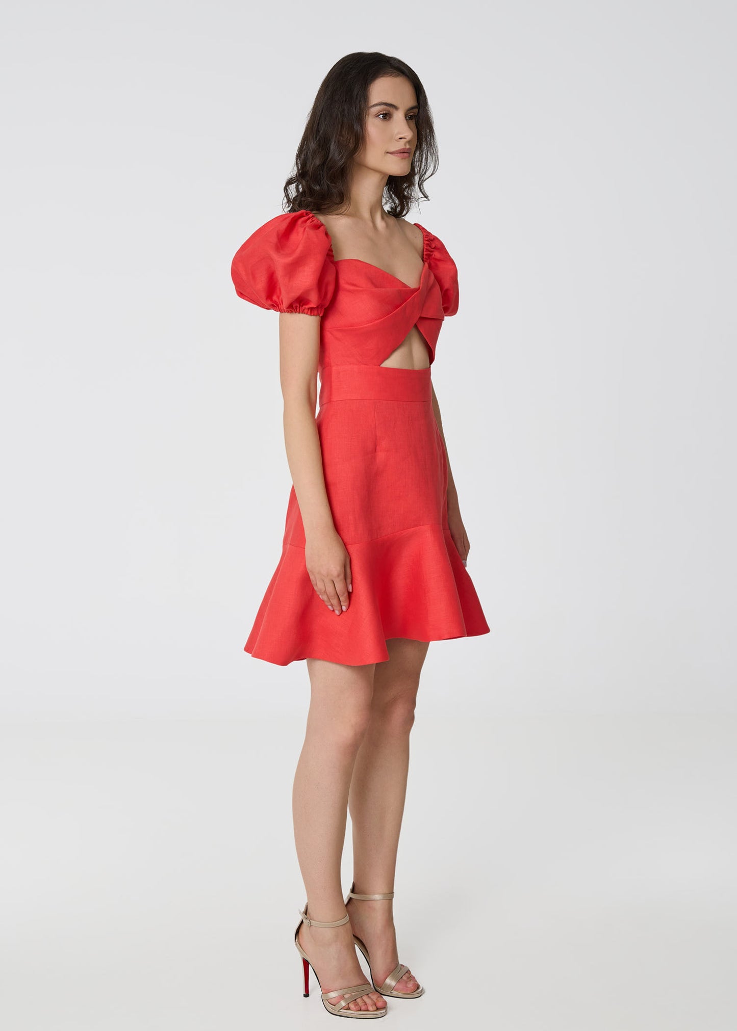 Sunlit Blossom Linen Mini Dress-Coral
