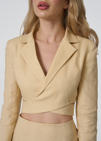 Linen Pleated Mini Skirt- Beige