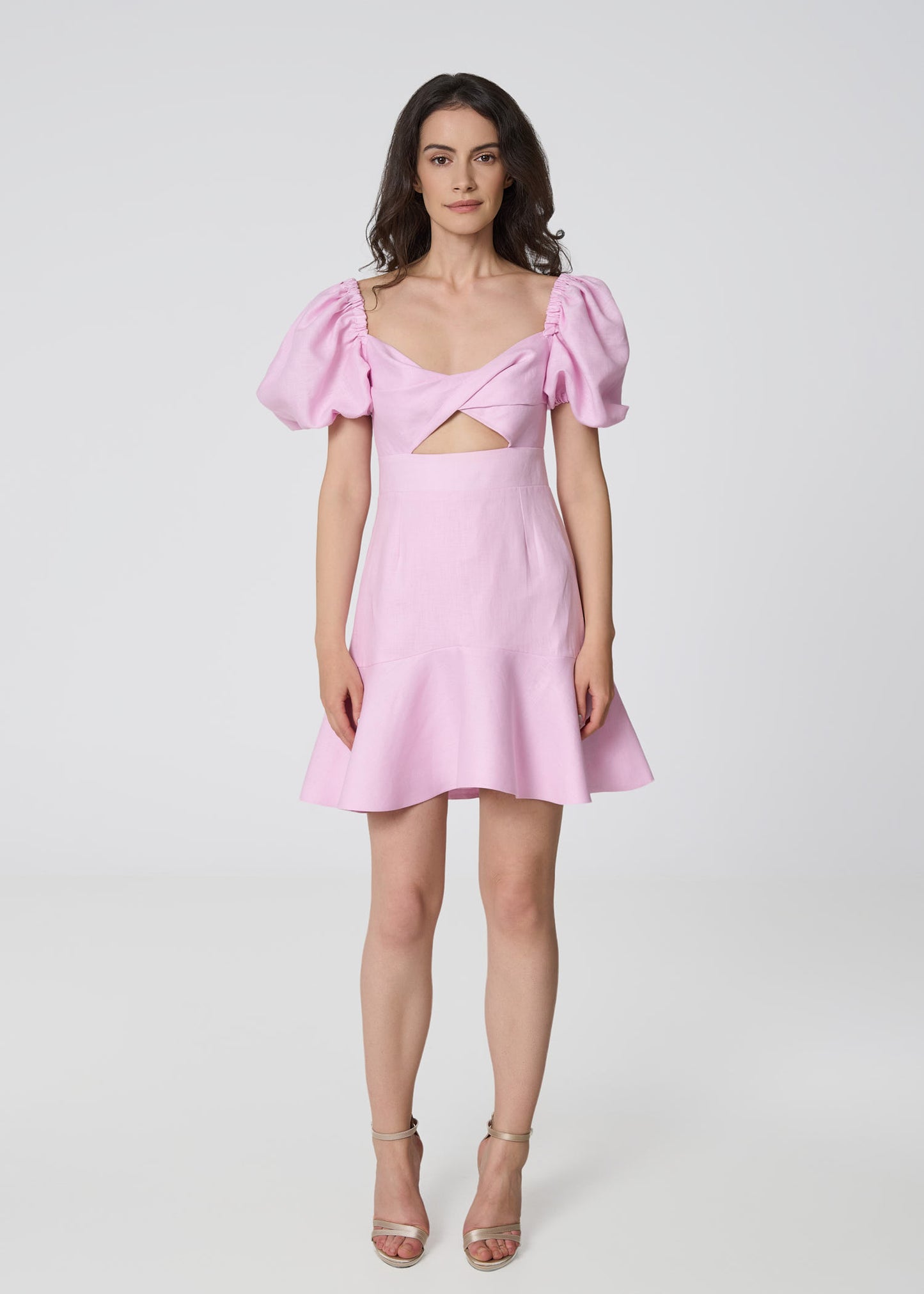 Sunlit Blossom Linen Mini Dress-Pink