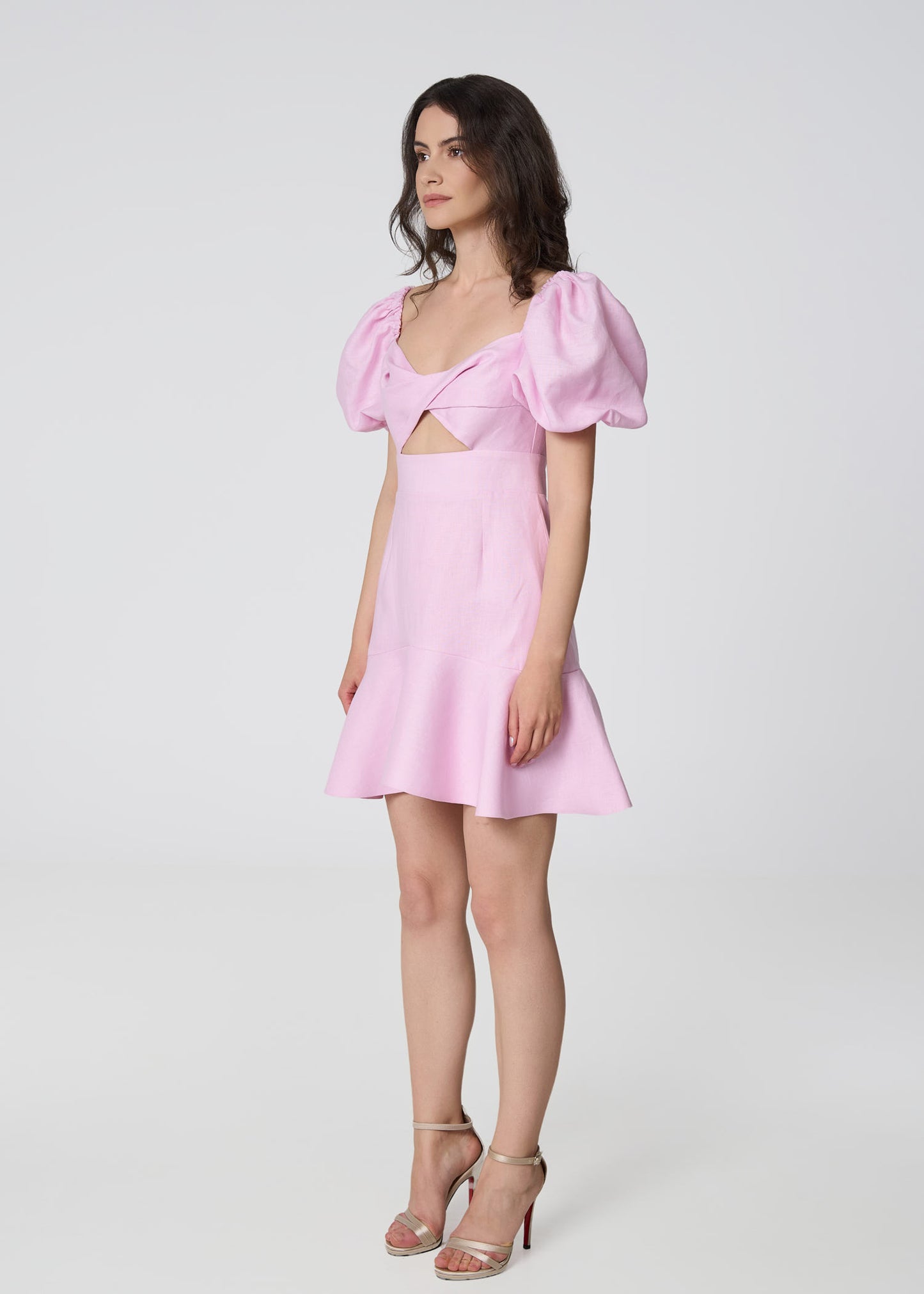 Sunlit Blossom Linen Mini Dress-Pink