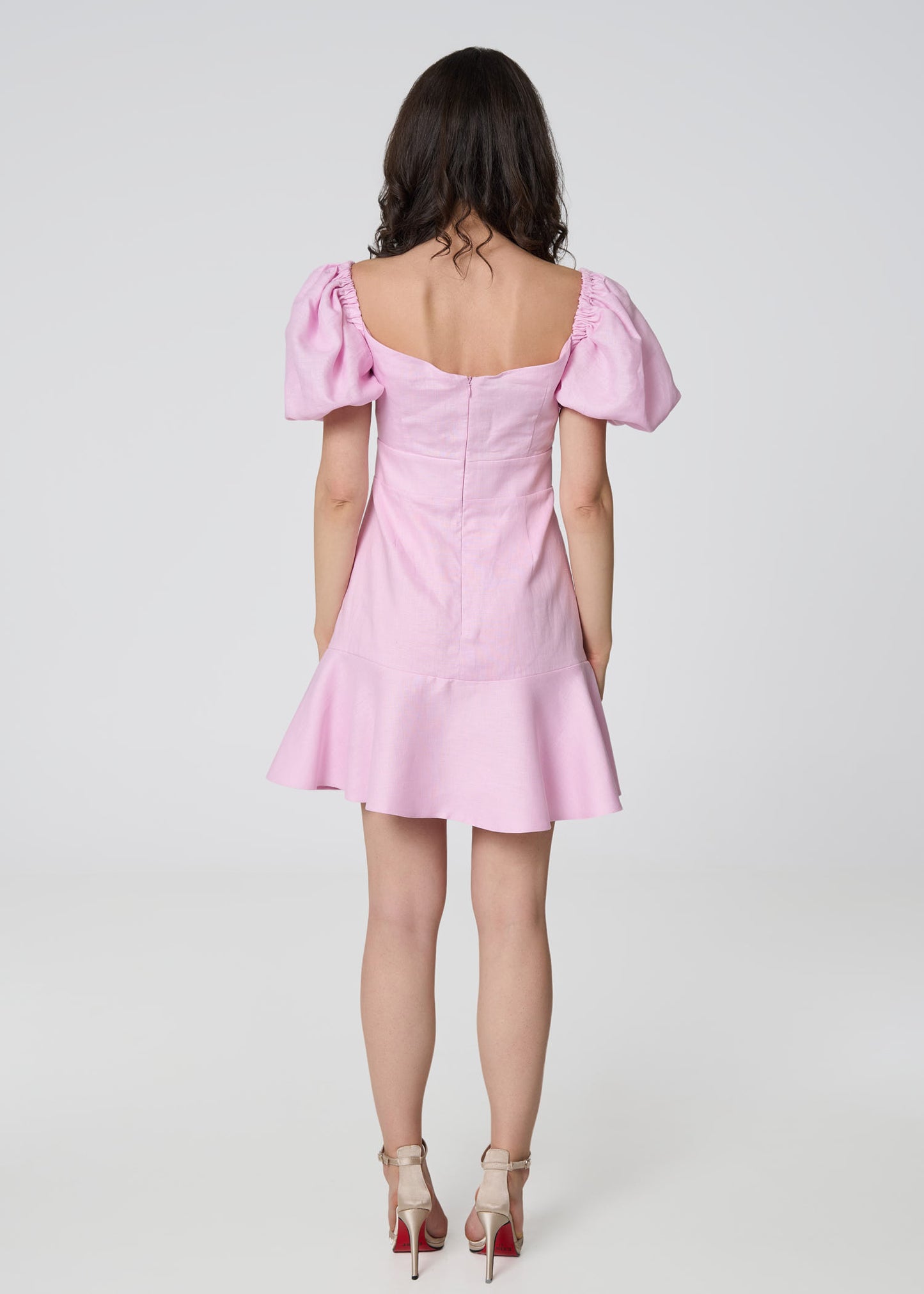 Sunlit Blossom Linen Mini Dress-Pink